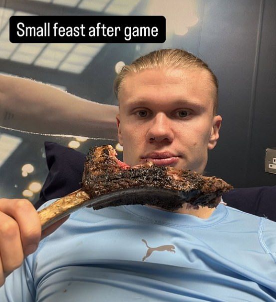 image วันละ 6,000 แคล! ‘ฮาลันด์’ โชว์กินขาแกะเติมพลังหลังเกมนิวฯ